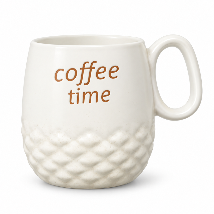 مج سيراميك أبيض بنقشة وعبارة "Coffee Time"