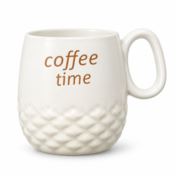مج سيراميك أبيض بنقشة وعبارة "Coffee Time"