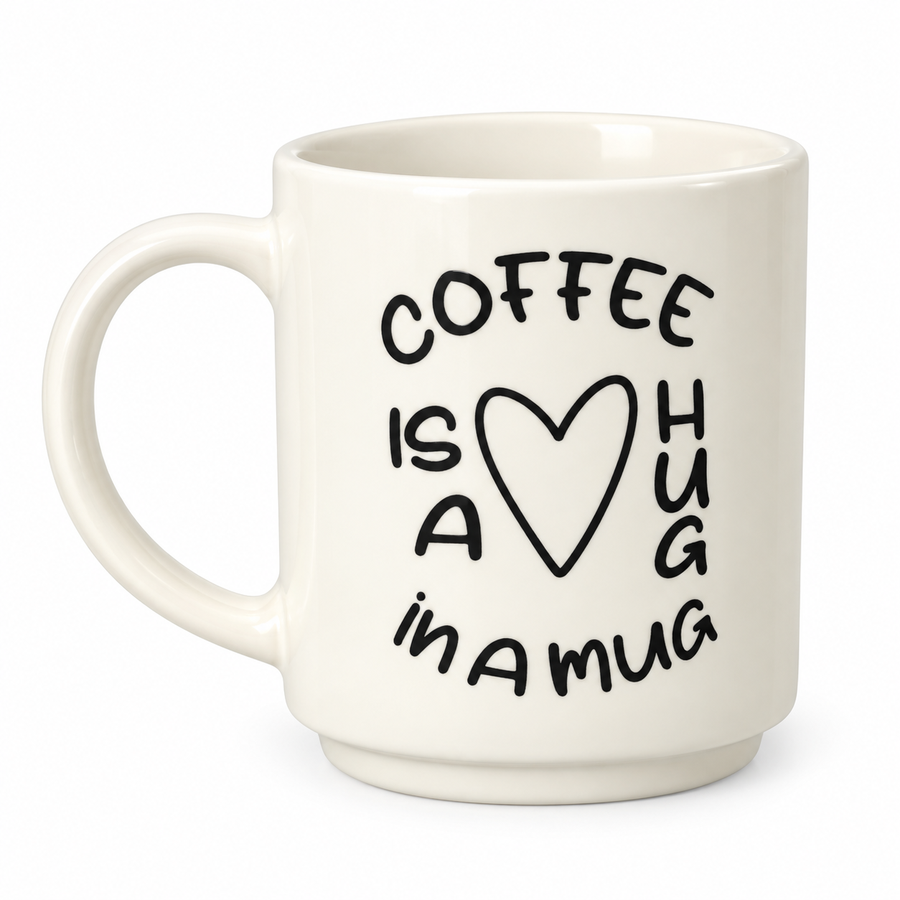 مج سيراميك أبيض بعبارة "Coffee is a Hug in a Mug"