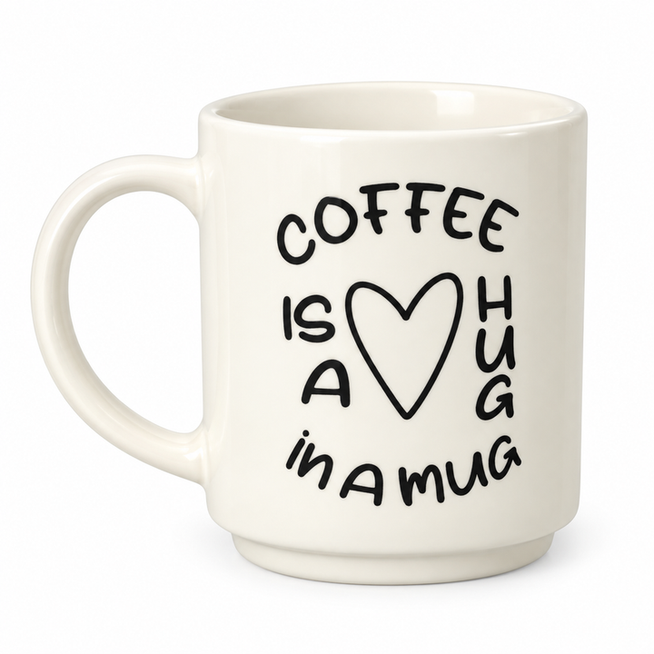 مج سيراميك أبيض بعبارة "Coffee is a Hug in a Mug"