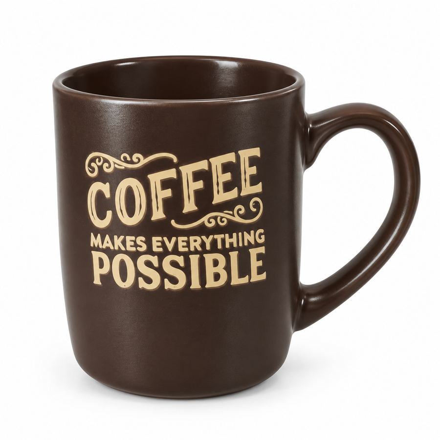 مج سيراميك بني بعبارة "Coffee Makes Everything Possible"